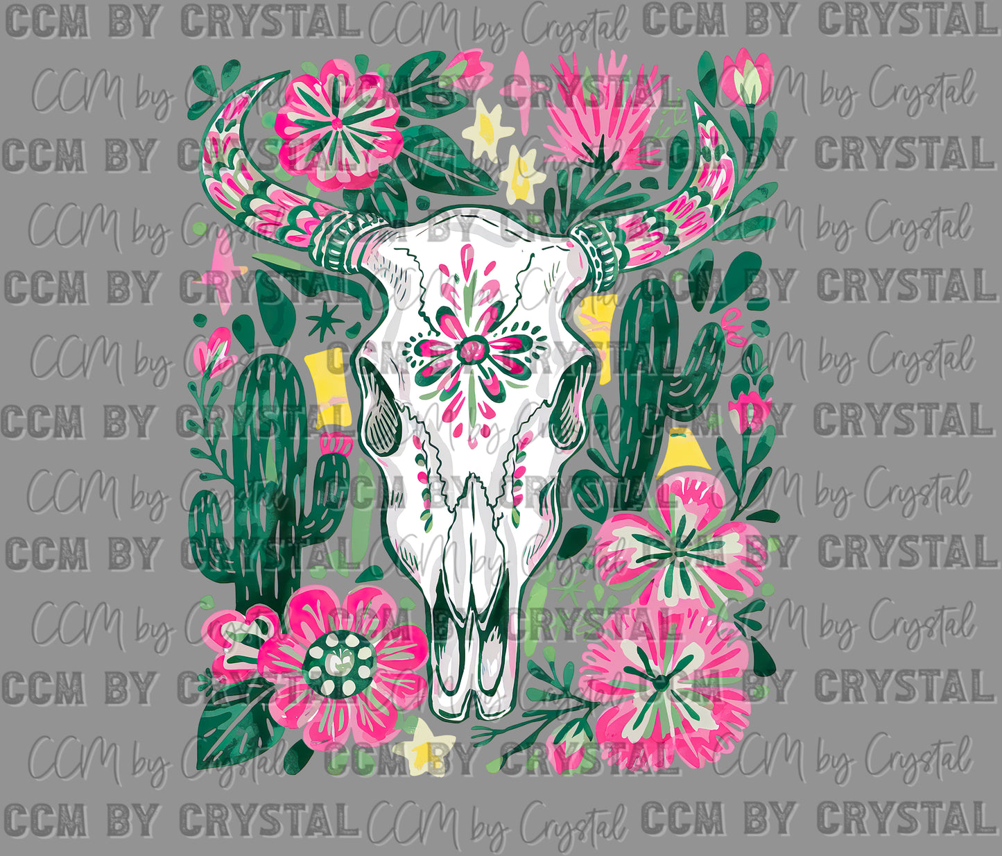 Boho Cow Skull Western Ready to Press Transfer DTF Transfer Sublimation Transfer