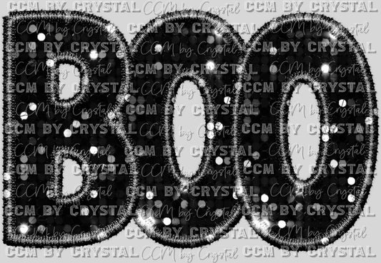 Boo Faux Embroidery Faux Sequins Halloween Fall Ready to Press Transfer