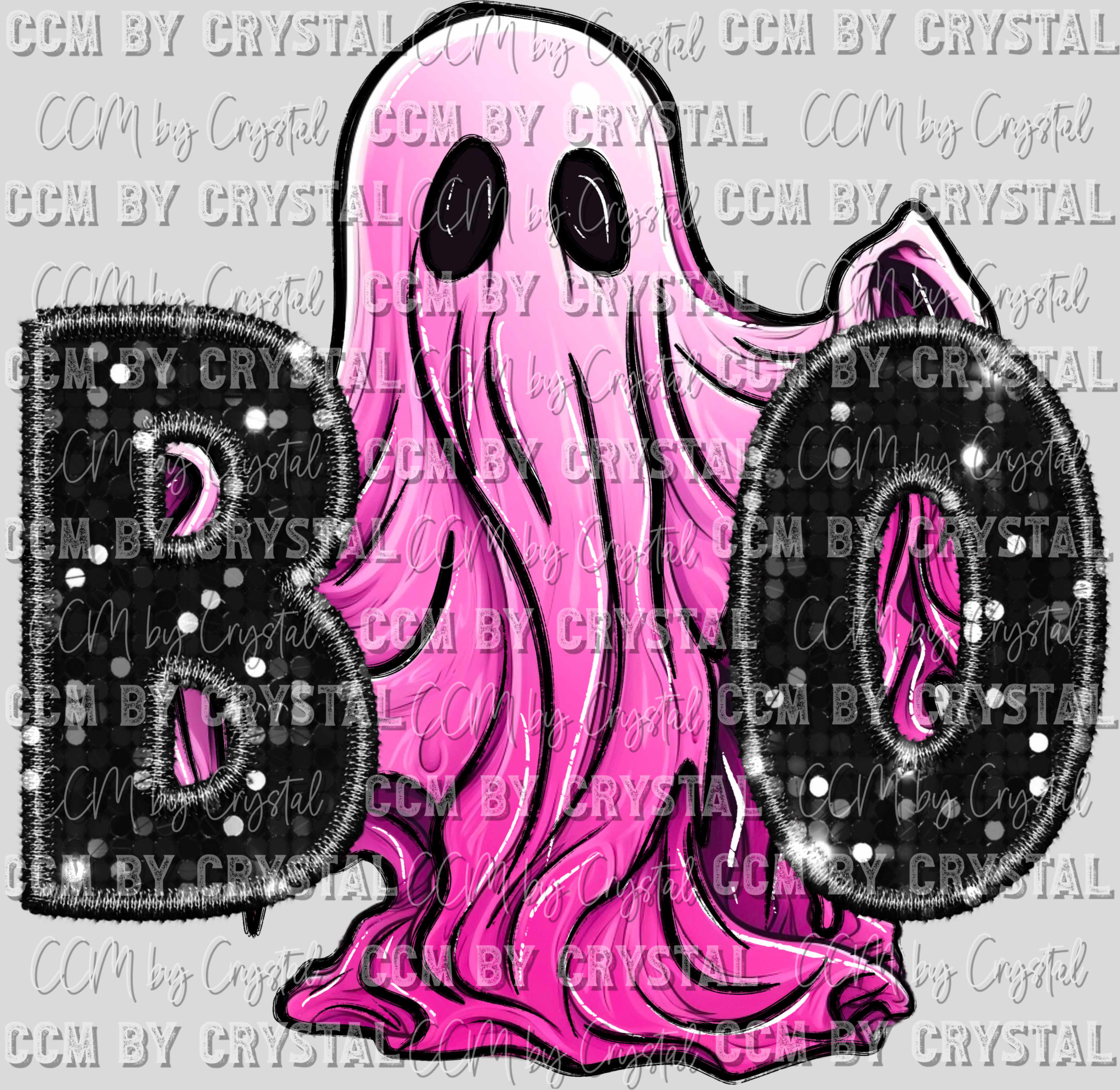Boo Ghost Halloween Faux Sequins Faux Embroidery Ready to Press Transf ...