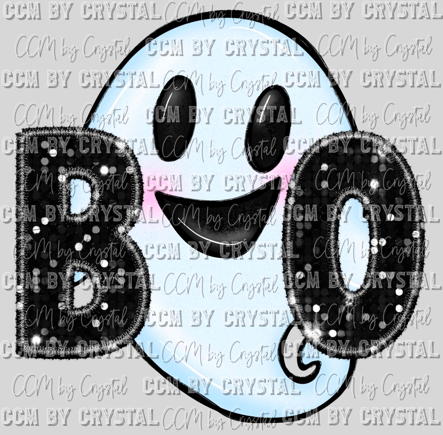 Boo Ghost Faux Embroidery Faux Sequins Halloween Fall Ready to Press Transfer