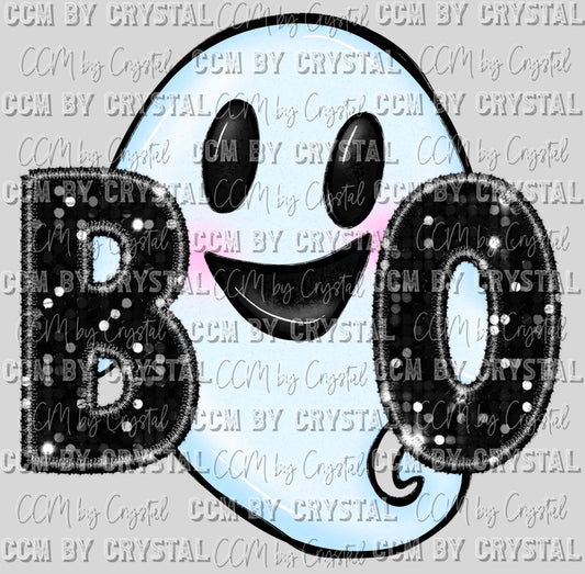 Boo Ghost Faux Embroidery Faux Sequins Halloween Fall Ready to Press Transfer