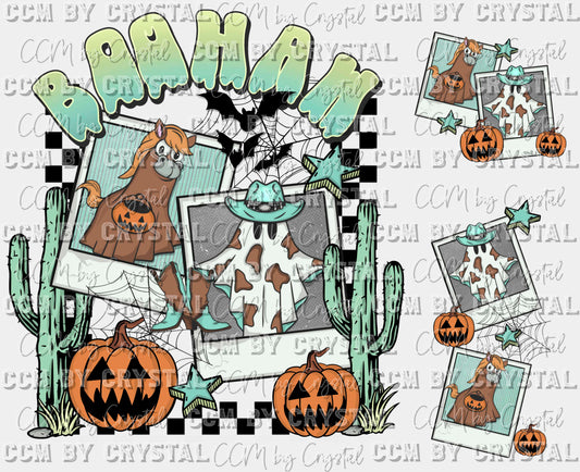 Boo Haw w Pocket & Sleeve 3 transfers Halloween Ready to Press Transfer