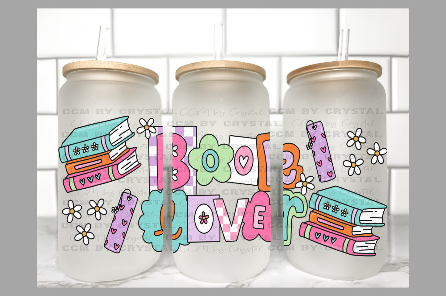Book Lover UV Transfer 16oz Libby Glass Can Wrap Ready to Apply