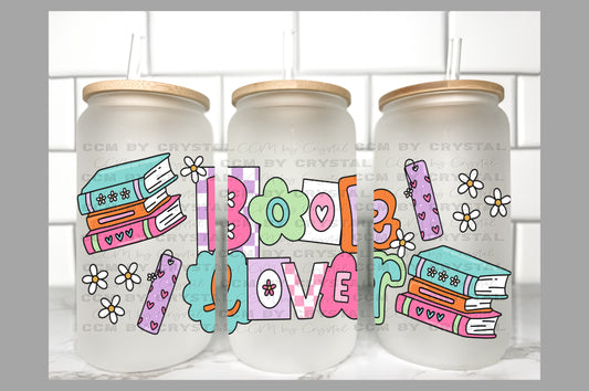 Book Lover UV Transfer 16oz Libby Glass Can Wrap Ready to Apply