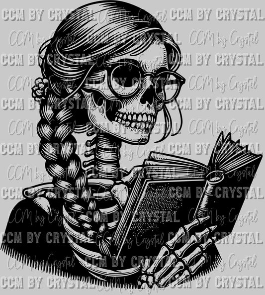 Living Life One Chapter at a Time Pocket Reading Books Skellie Skeleton Ready to Press DTF Transfer Sublimation Transfer