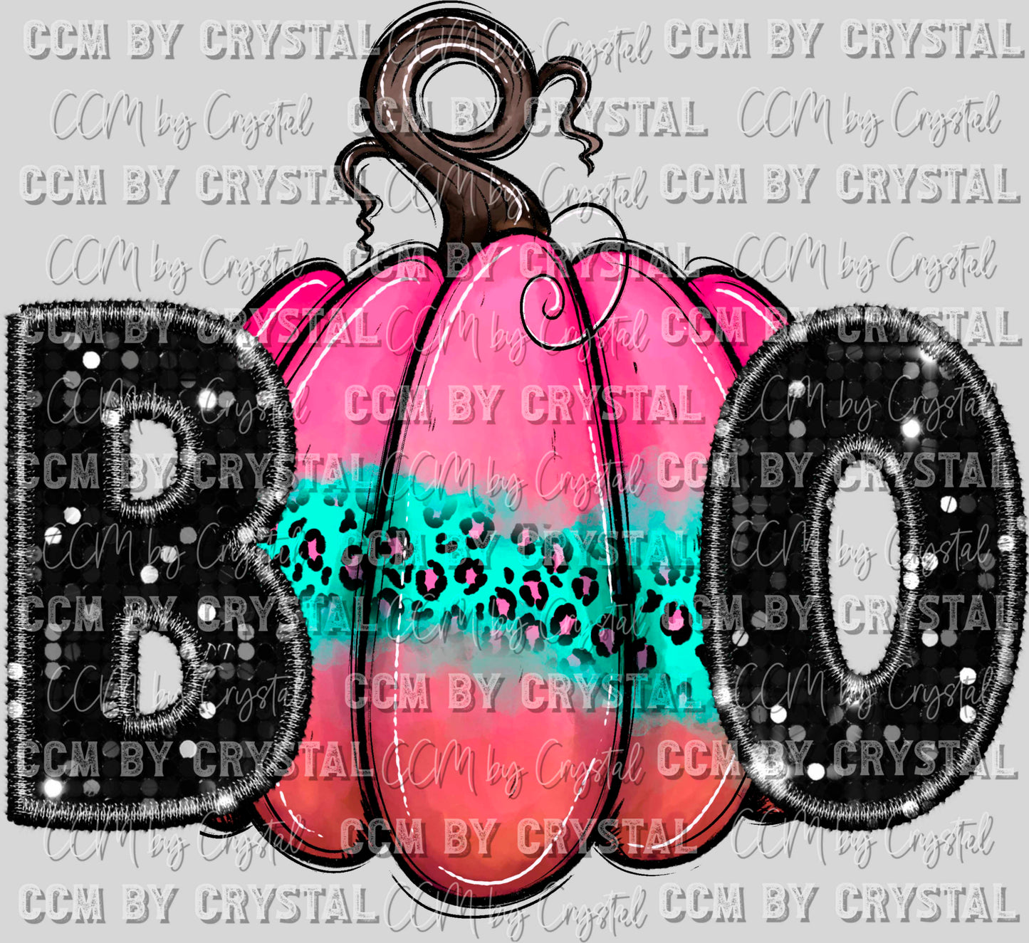 Boo Pumpkin Faux Embroidery Faux Sequins Halloween Fall Ready to Press Transfer