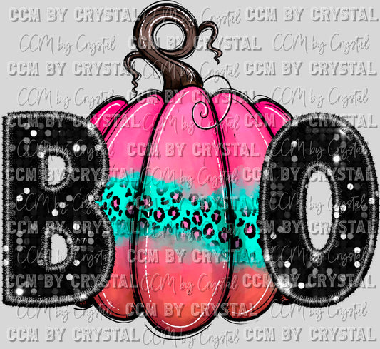 Boo Pumpkin Faux Embroidery Faux Sequins Halloween Fall Ready to Press Transfer