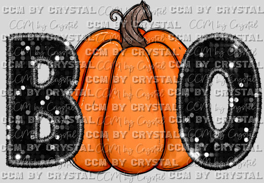 Boo Pumpkin Faux Embroidery Faux Sequins Halloween Fall Ready to Press Transfer