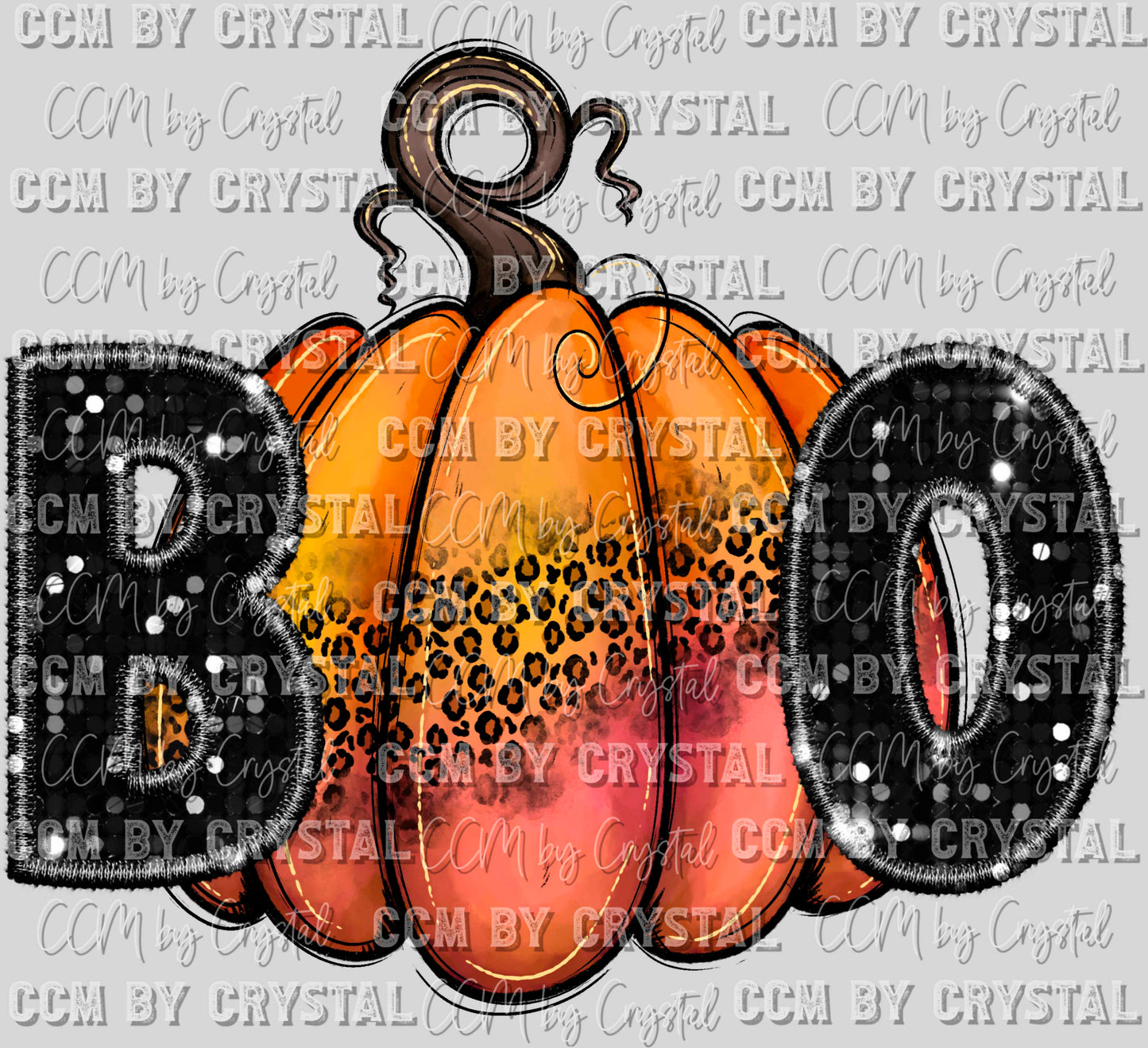 Boo Pumpkin Faux Embroidery Faux Sequins Halloween Fall Ready to Press Transfer