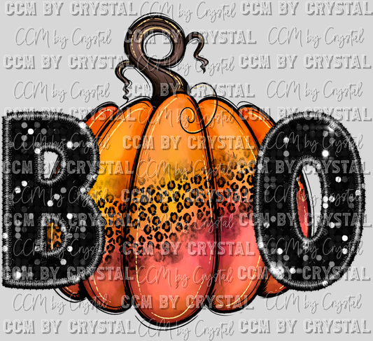 Boo Pumpkin Faux Embroidery Faux Sequins Halloween Fall Ready to Press Transfer