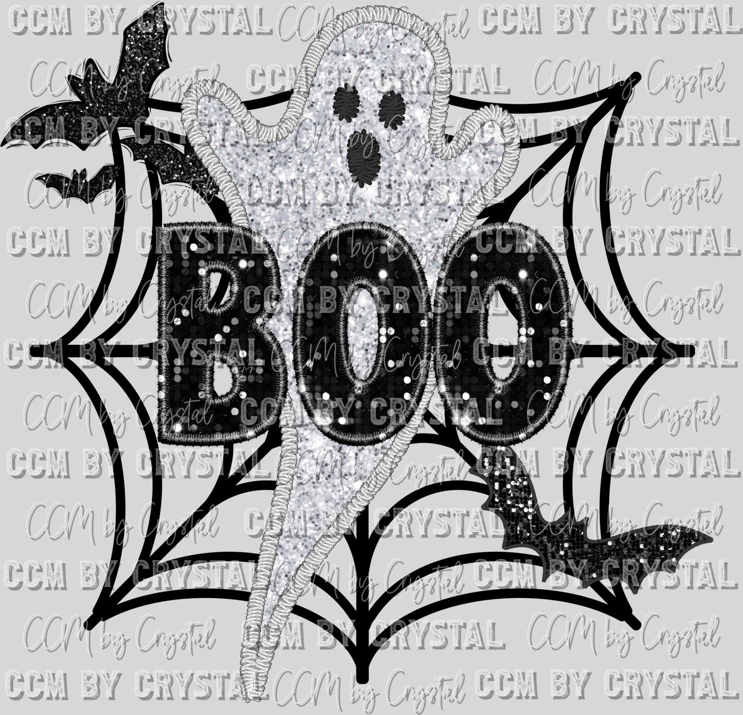Boo Ghost Faux Embroidery Faux Sequins Halloween Fall Ready to Press Transfer