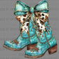 Teal Cowgirl Boots Ready to Press Transfer DTF Transfer Sublimation Transfer