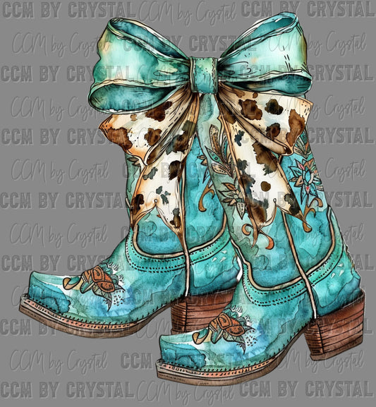 Teal Cowgirl Boots Ready to Press Transfer DTF Transfer Sublimation Transfer
