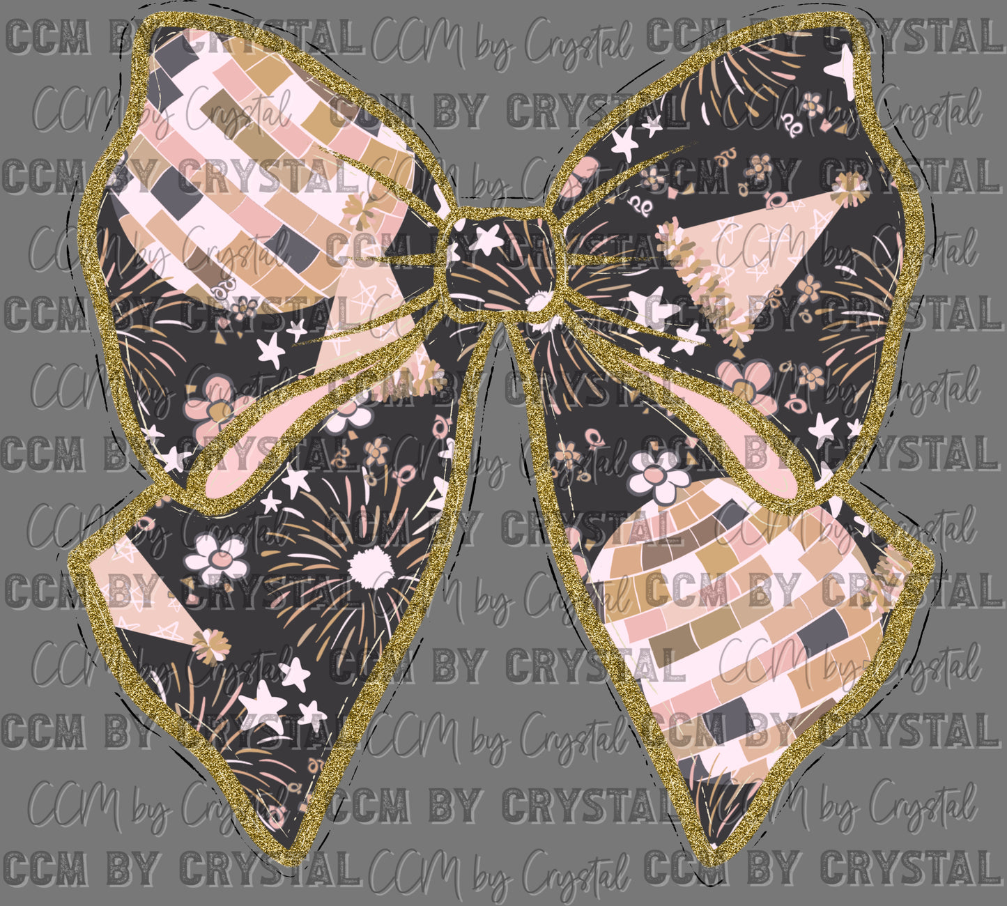 New Year Disco Bow Faux Glitter Ready to Press Instant Peel DTF Transfers Sublimation Transfers