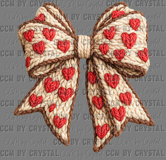 Hearts Bow Faux Yarn Valentines Ready to Press Instant Peel DTF Transfers Sublimation Transfers