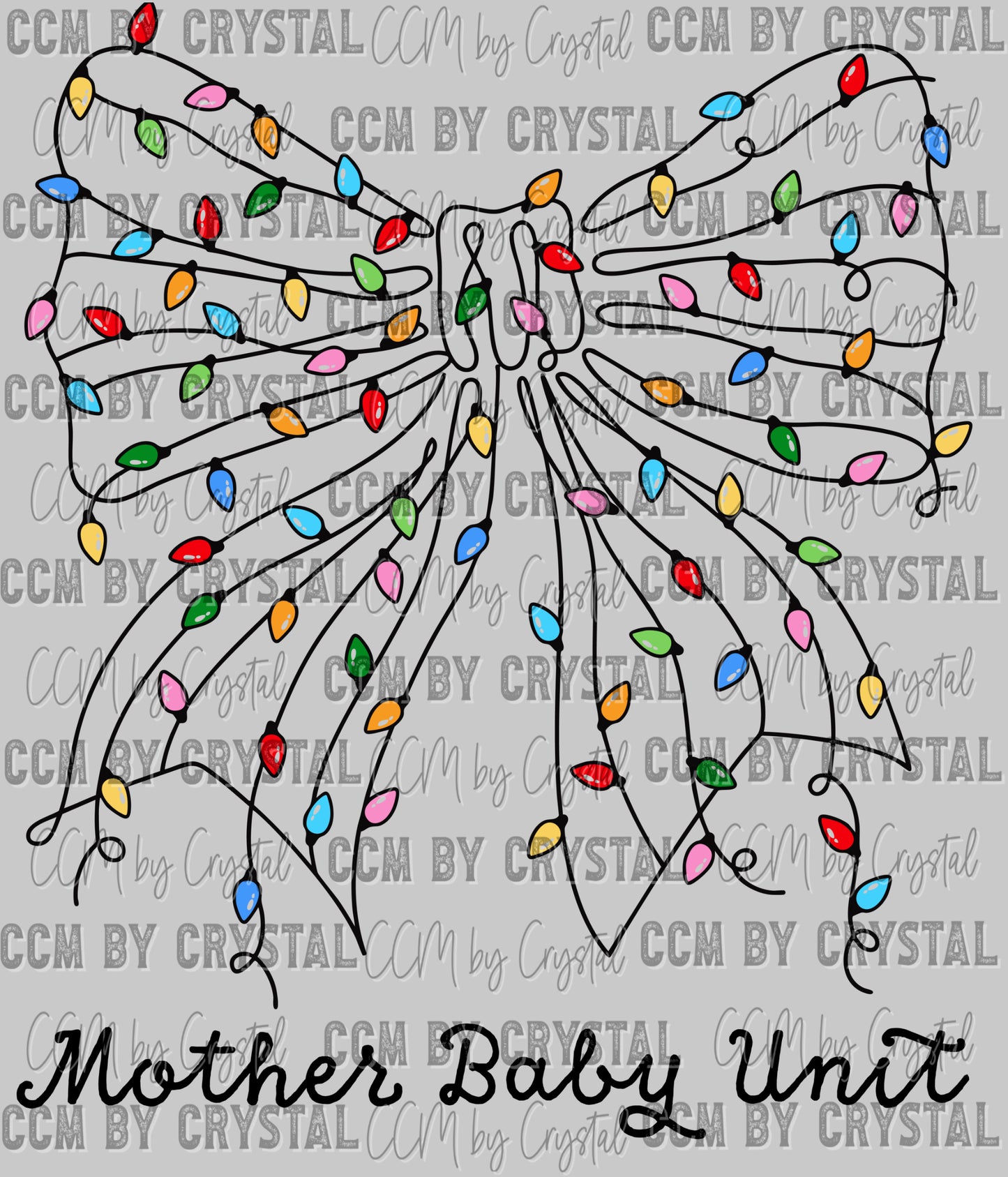 Mother Baby Unit Christmas Lights Bow Ready to Press Transfer DTF Transfer Sublimation Transfer