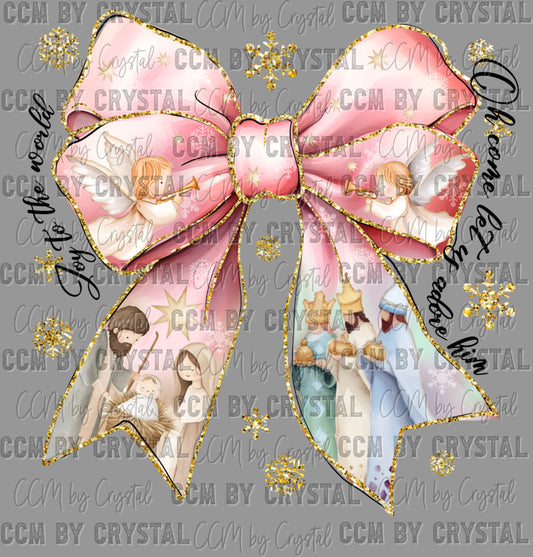 Joy to the World Nativity Bow Christmas Ready to Press Transfer DTF Transfer Sublimation Transfer