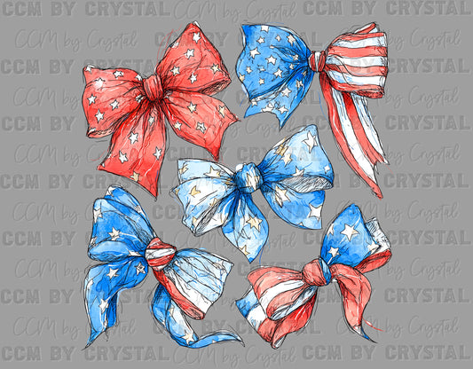 Bows Coquette Fourth of July 4th Patriotic Ready to Press Transfer DTF Transfer
