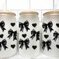 Black Bows Coquette UV DTF Transfer 16oz Libby Glass Can Wrap Ready to Apply