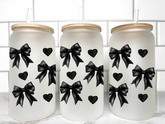 Black Bows Coquette UV DTF Transfer 16oz Libby Glass Can Wrap Ready to Apply