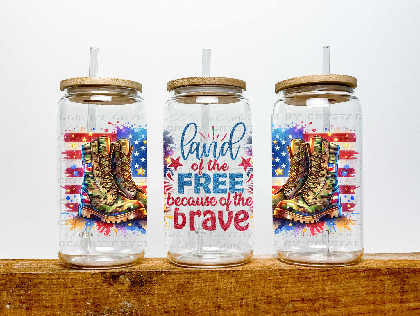 Land of the Free Because of the Brave UV Transfer 16oz Libby Glass Can Wrap Ready to Apply