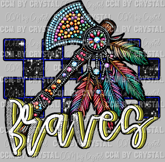 Braves mascot Faux Rhinestones Effect Ready to Press Transfer DTF Transfer Sublimation Transfer