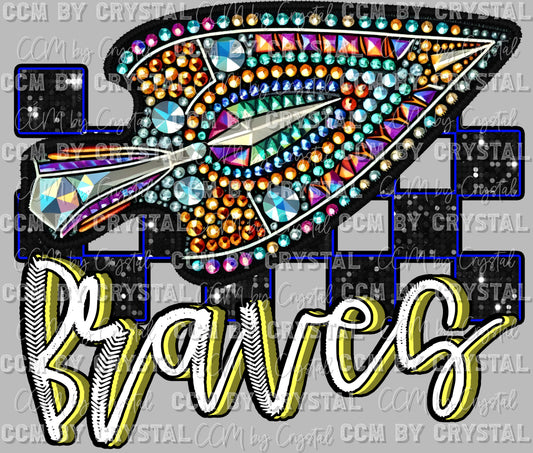 Braves Mascot Faux Rhinestones Effect Ready to Press Transfer DTF Transfer Sublimation Transfer