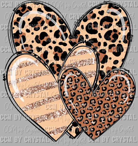 Brown Leopard Striped Hearts Valentine's Day Ready to Press Transfer DTF Transfer Sublimation Transfer