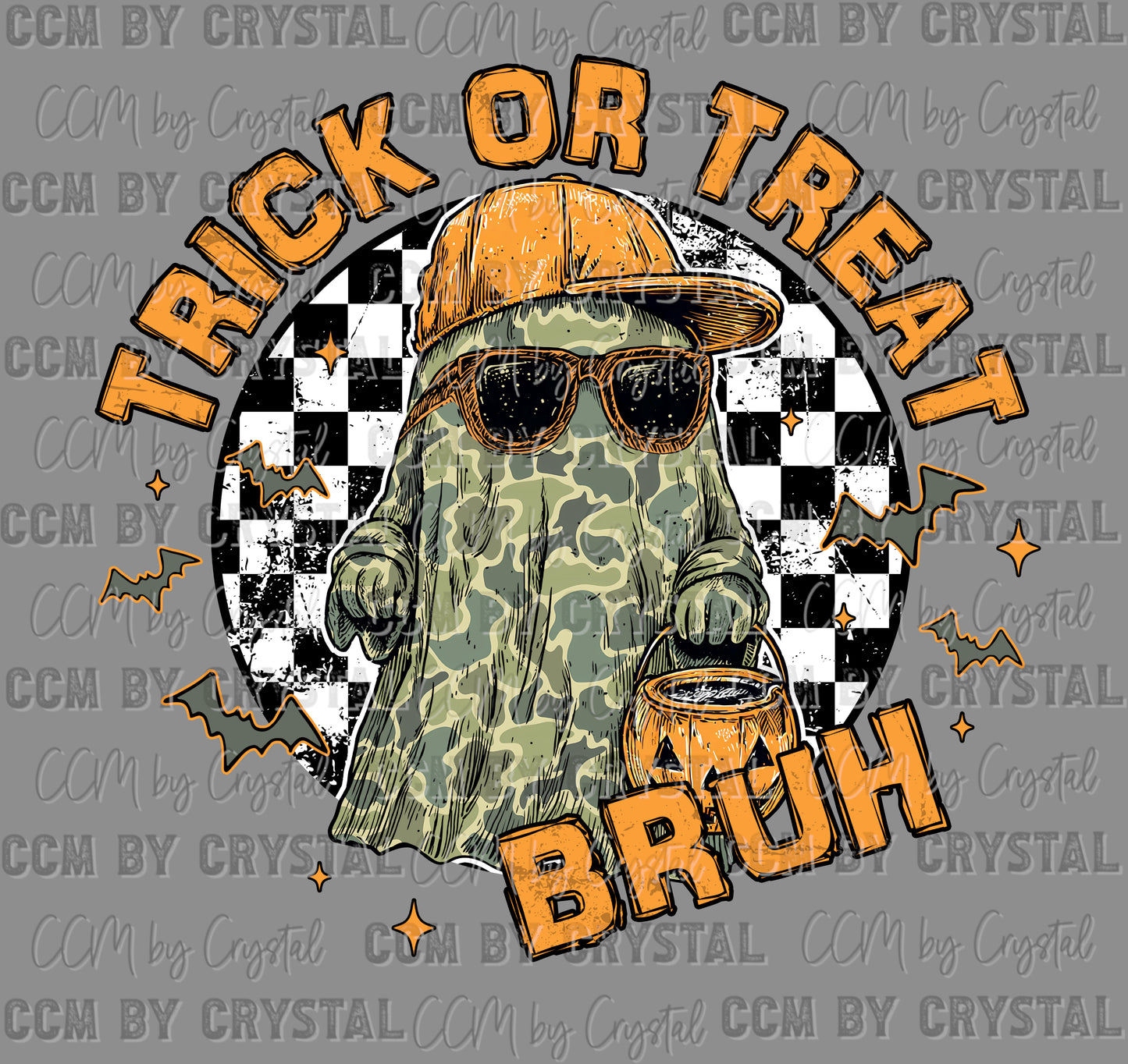 Camo Ghost Trick or Treat Halloween Ready to Press Transfer DTF Transfer Sublimation Transfer