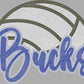 Bucks Volleyball Approximately 11" wide Spangle Transfer