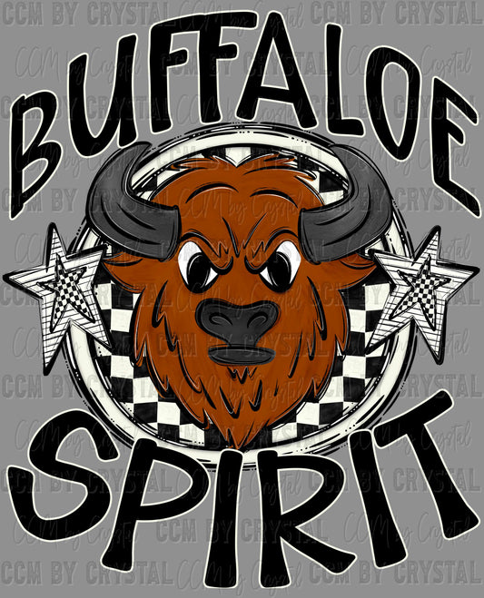 Buffaloe Spirit Stars Checkered Mascot Sports Ready to Press Transfer DTF Transfer Sublimation Transfer