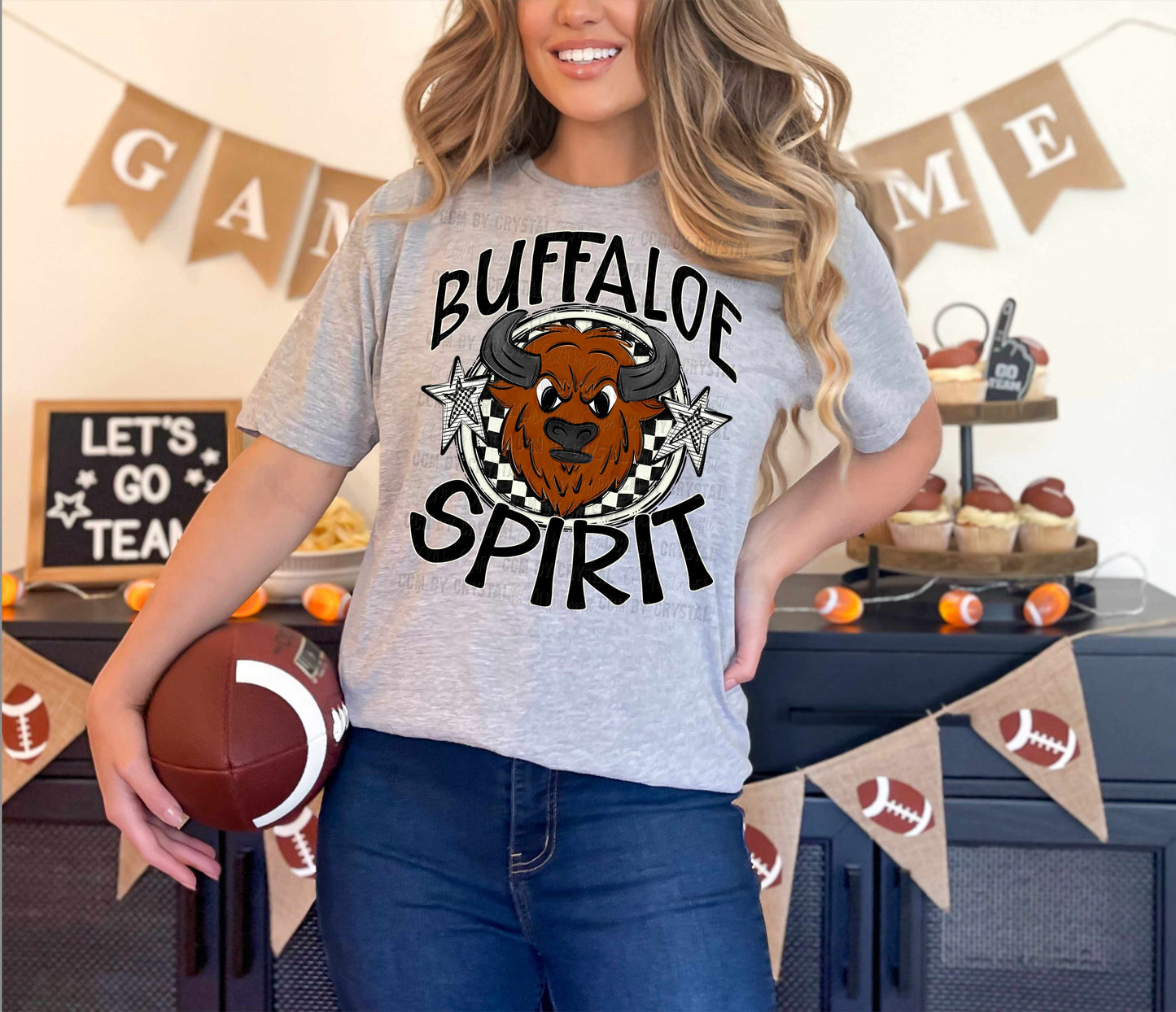 Buffaloe Spirit Stars Checkered Mascot Sports Ready to Press Transfer DTF Transfer Sublimation Transfer
