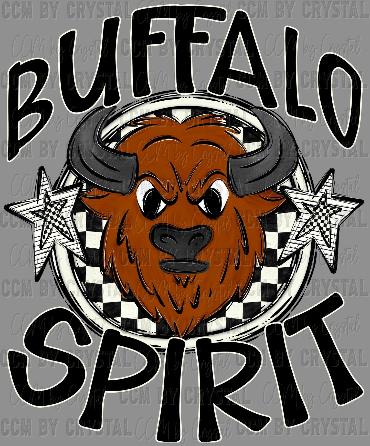 Buffalo Spirit Stars Checkered Mascot Sports Ready to Press Transfer DTF Transfer Sublimation Transfer