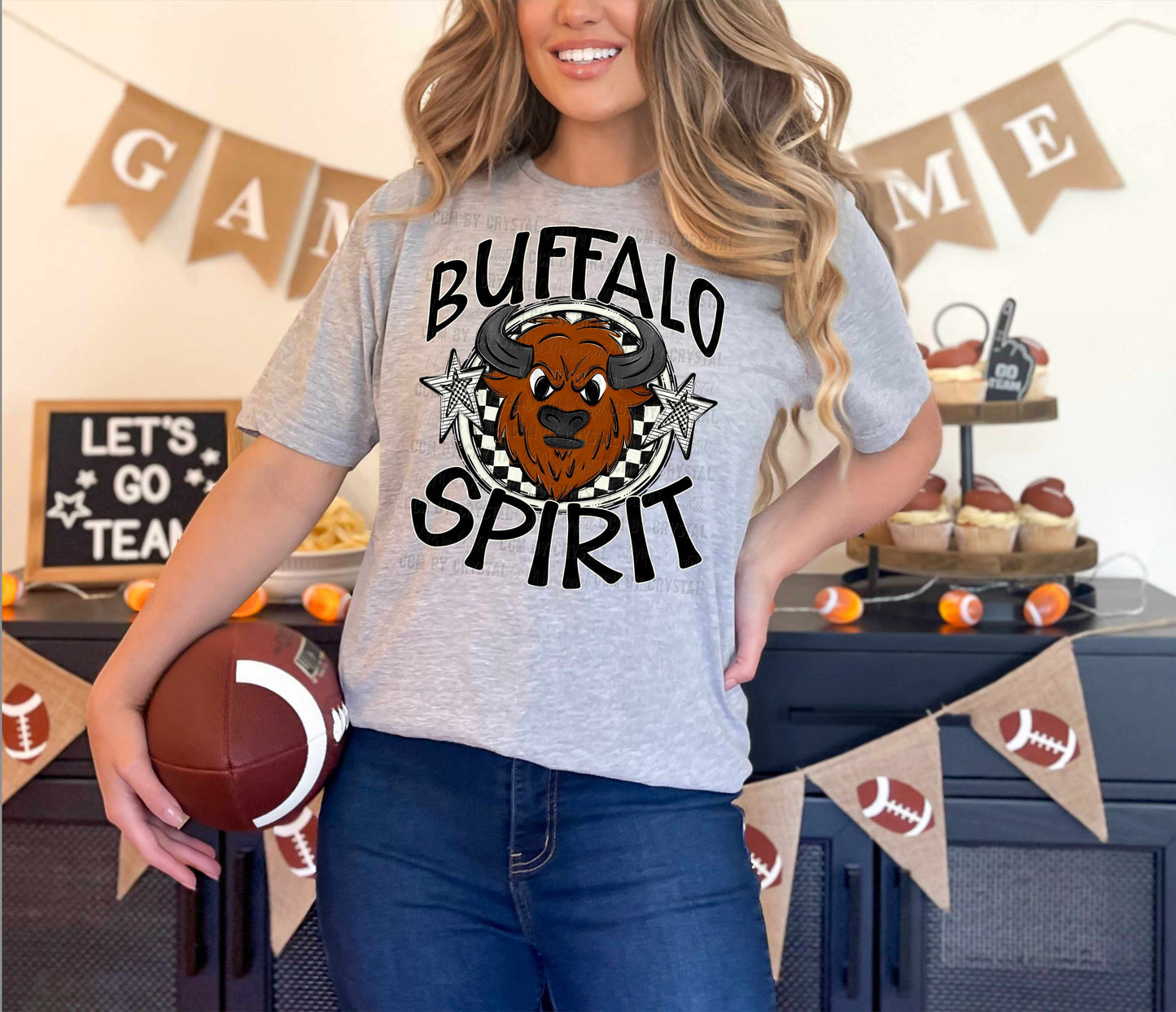 Buffalo Spirit Stars Checkered Mascot Sports Ready to Press Transfer DTF Transfer Sublimation Transfer
