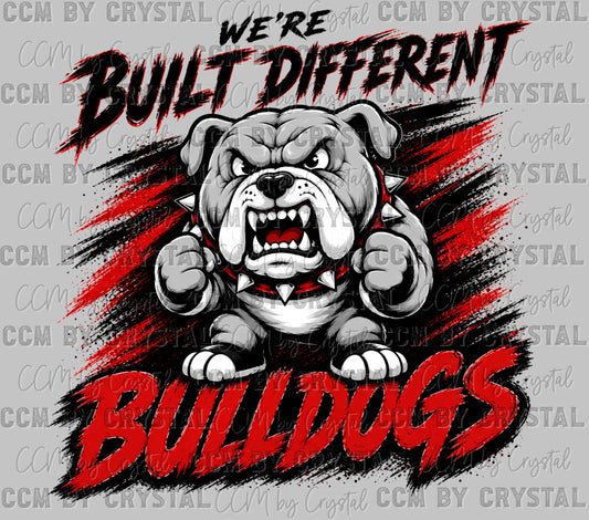 Bulldogs red black Built Different Mascot Ready to Press DTF Transfers Sublimation Transfers