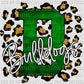 Bulldogs Green with Gold Leopard Background Mascot PNG Digital File ONLY