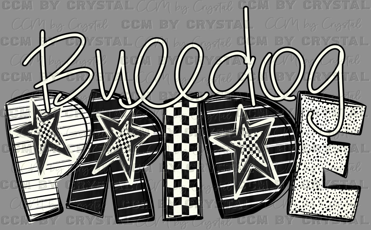 Bulldog Pride Stars Checkered Mascot Sports Ready to Press Transfer DTF Transfer Sublimation Transfer