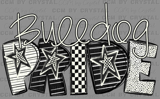 Bulldog Pride Stars Checkered Mascot Sports Ready to Press Transfer DTF Transfer Sublimation Transfer