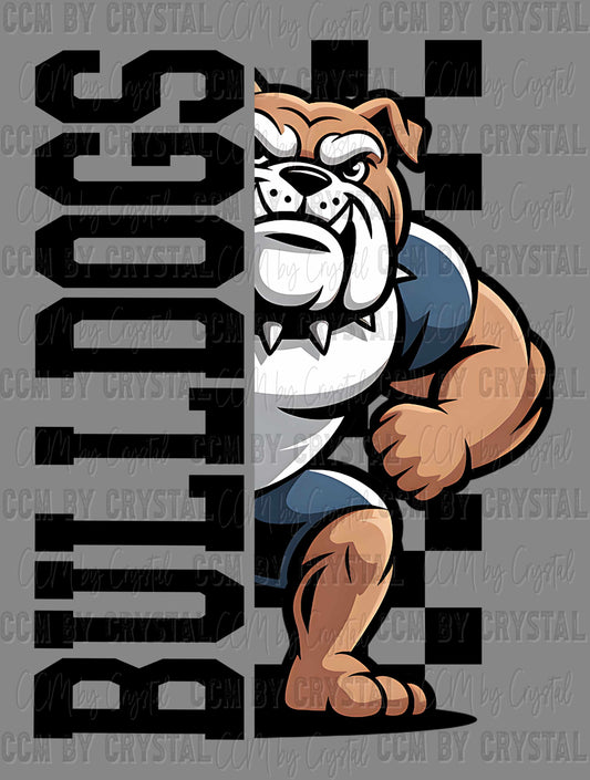 Bulldogs Checkered Sports Mascot Ready to Press Transfer DTF Transfer Sublimation Transfer