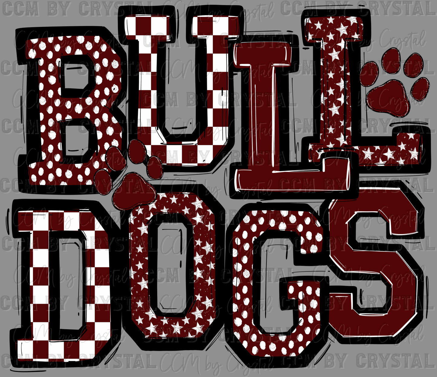 Bulldogs Paws Checkered Mascot Sports Ready to Press Transfer DTF Transfer Sublimation Transfer