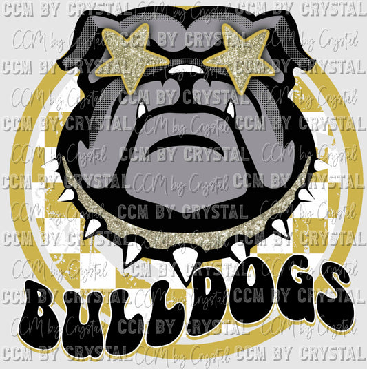 Bulldogs Black and Vegas Gold Mascot Ready to Press Transfer