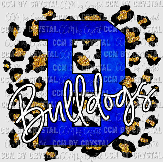 B Bulldogs Blue with Gold Leopard Background Mascot PNG Digital File ONLY