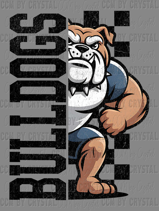 Bulldogs Grunge Checkered Sports Mascot Ready to Press Transfer DTF Transfer Sublimation Transfer