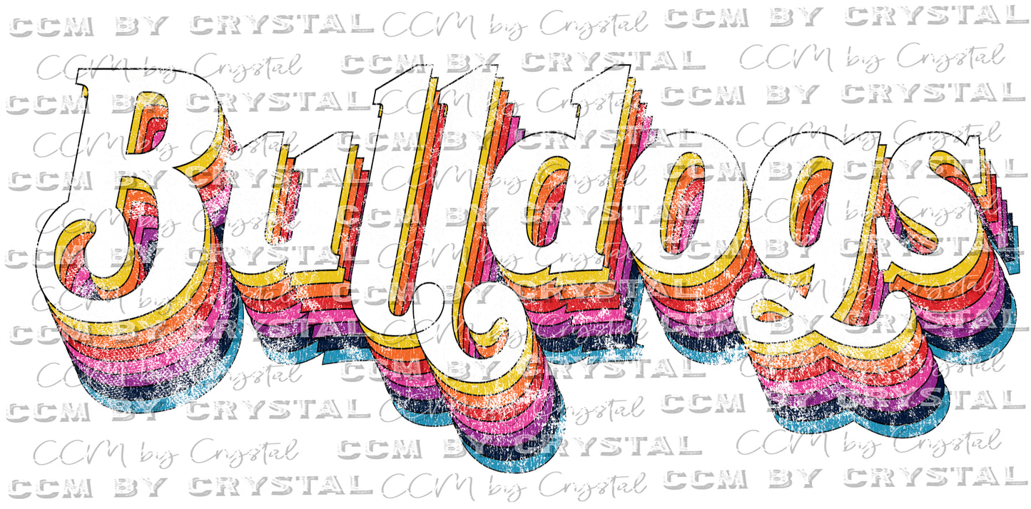 Bulldogs Grunge Distressed Colorful Retro Mascot Ready to Press Transfer