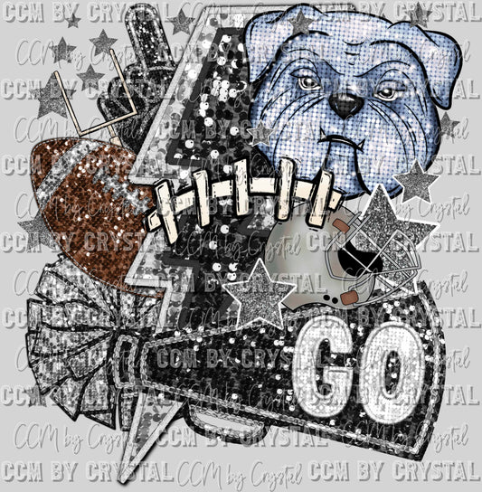 Bulldogs Football Faux Sequins Faux Embroidery Ready to Press Transfer