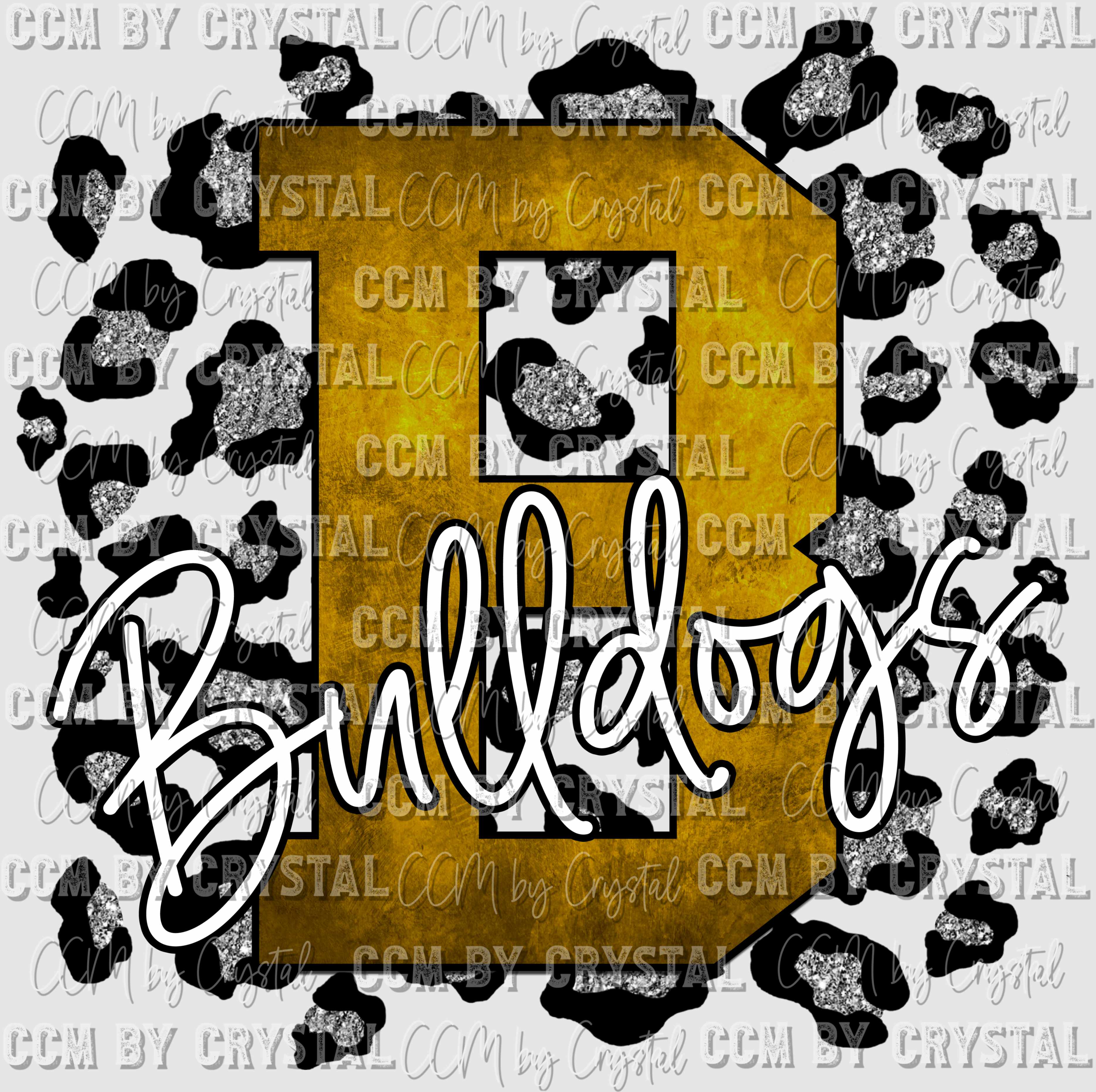 B Bulldogs Gold with Silver Leopard Background Mascot Ready to Press Transfer