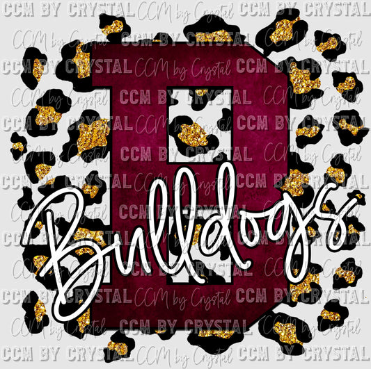 B Bulldogs Maroon with Gold Leopard Background Mascot PNG Digital File ONLY