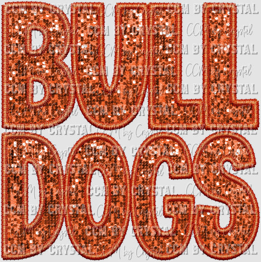 Bulldogs Orange Faux Sequins Faux Embroidery Ready to Press Transfer