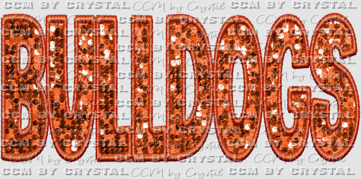 Bulldogs Orange Faux Sequins Faux Embroidery Ready to Press Transfer