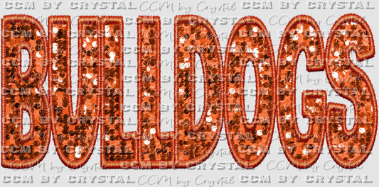 Bulldogs Orange Faux Sequins Faux Embroidery Ready to Press Transfer